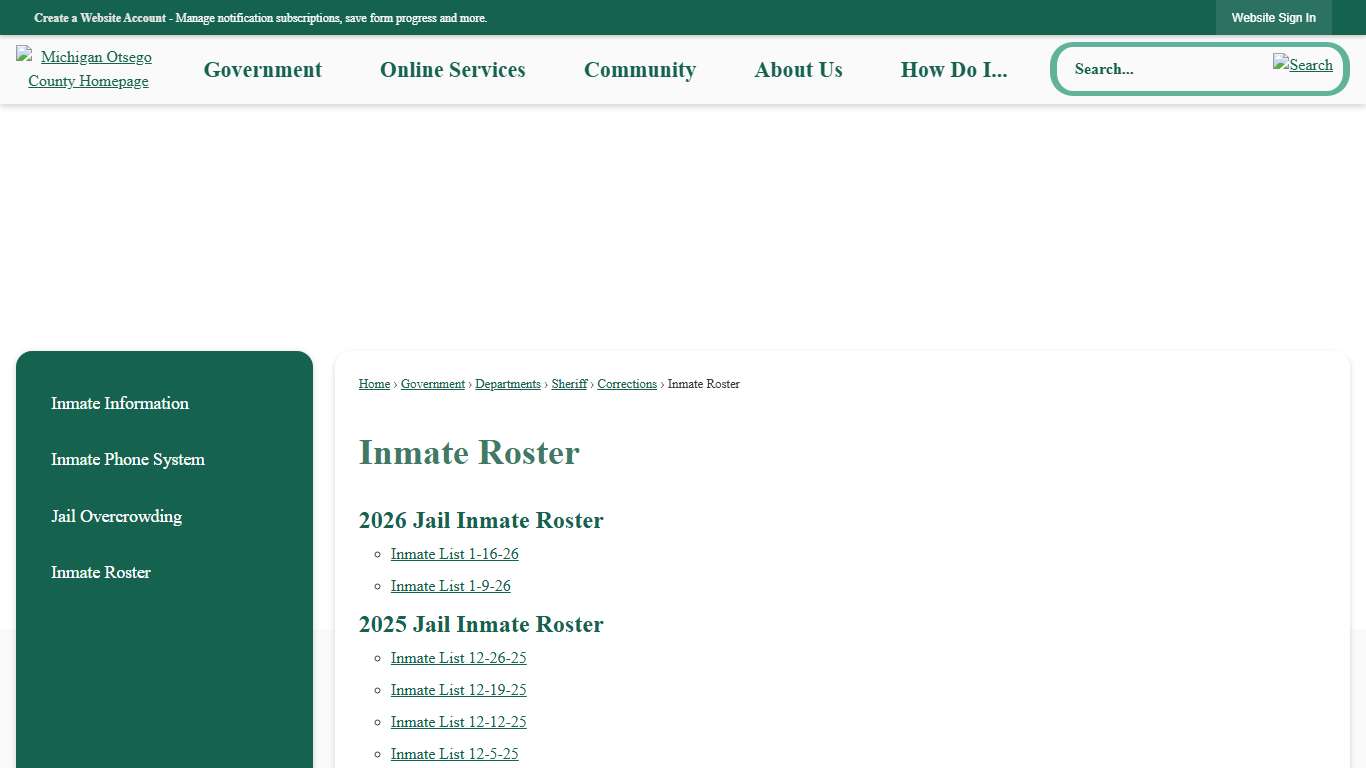 Inmate Roster | Otsego County, MI